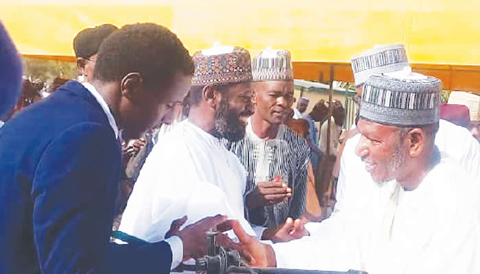Goni Muktar Chief Iman Prof Musa Tukur exchanging pleasantries with Muslim faithful after the two ra